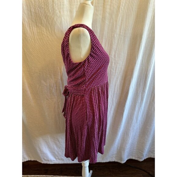 Loft Magenta Pink Sleeveless Dress Sz MP Sundress Geometric Casual Tie back - Picture 2 of 9